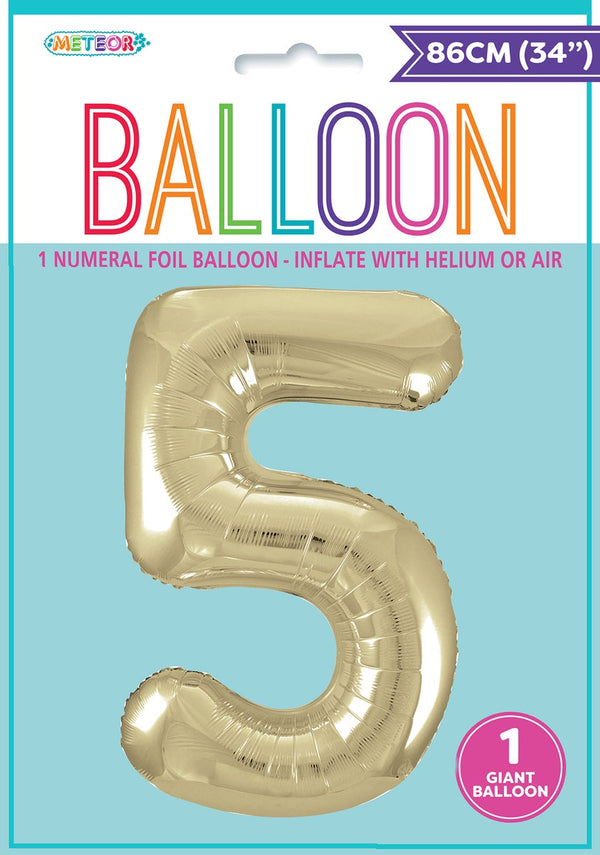 CHAMPAGNE GOLD "5" NUMERAL FOIL BALLOON 86CM (34")